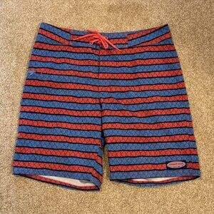 Mens 30 Vineyard Vines Angler Stripe Fish Scale Board Shorts Swimsuit Swim Trunk